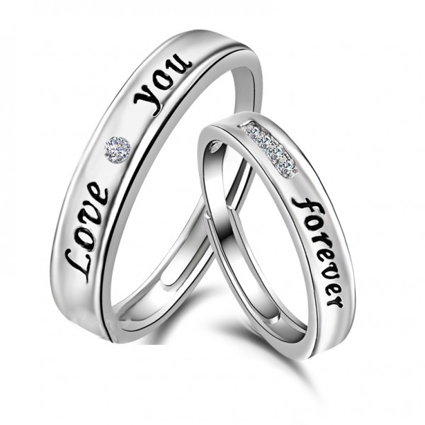 Adjustable Sterling Silver Couple Rings For Lovers Love Your Forever ...
