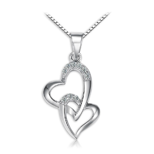 Fashion Double Heart 925 Silver Necklace