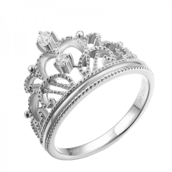 Elegant NSCD Diamond Decorated Crown Women's Ring - Silver Rings