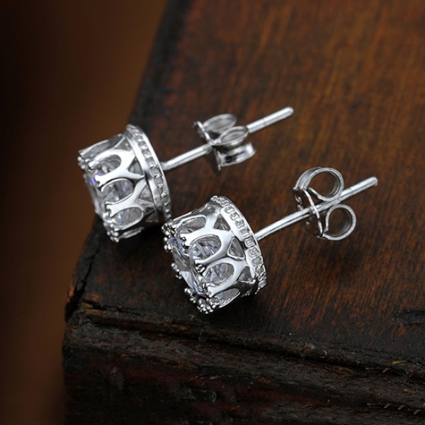 Sparking Prong Solitaire Crystal Sterling Silver Stud Earrings, Black ...