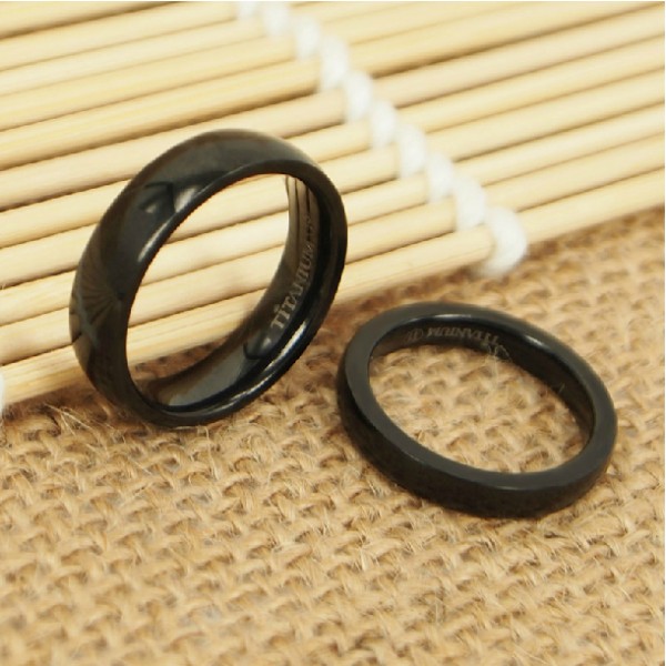 Simple Lovers Black Rings For Couples Engravable Titanium Steel Rings ...