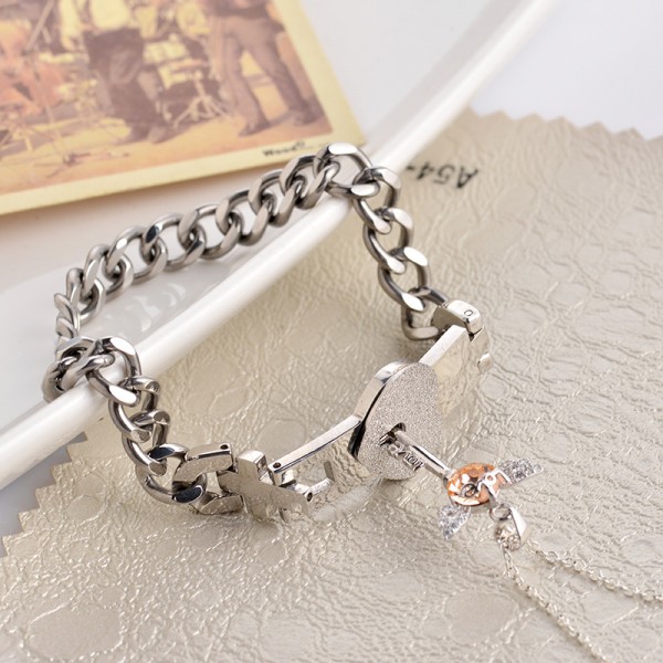 Romantic Titanium Bracelet And Angel'S Heart Key Necklace Sterling ...