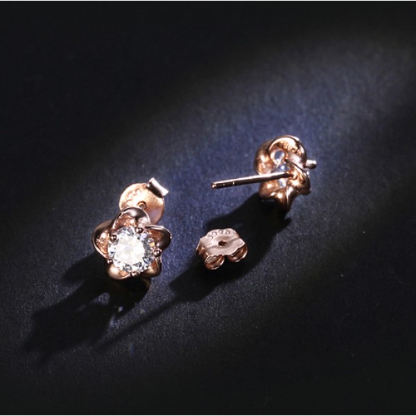 925 Silver Plated 18K Rose Gold Mini Simple Sweet Earrings