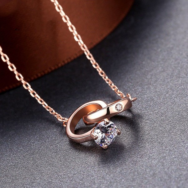 925 Silver Plated Rose Gold Couple Rings Pendant Woman's Necklace