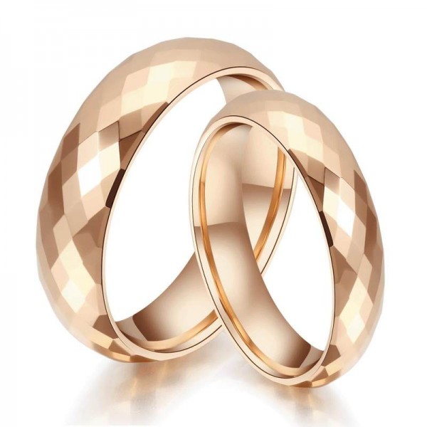 Korean Simple Diamond Tungsten Steel Rose Gold Plated Couple Rings ...