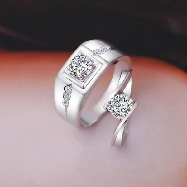 Elegant Luxury 925 Sterling Silver Plated 18K White Gold Couple Rings ...