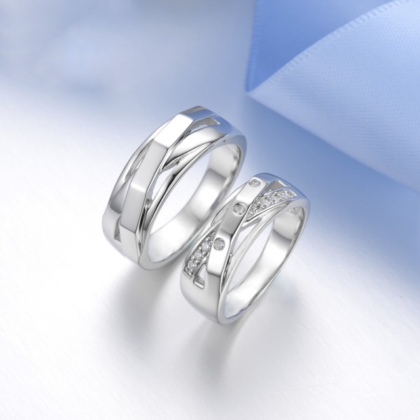 Original Mesh Design S925 Silver Romantic Couple Rings - Couple Rings
