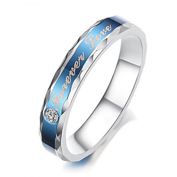 Blue Forever Love Theme 316L Titanium Steel CZ Couple Rings