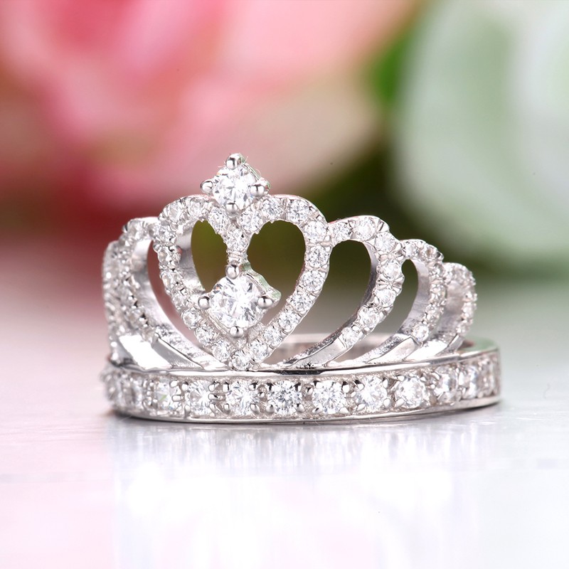 Sterling Silver CZ Princess Crown Ring Size 8