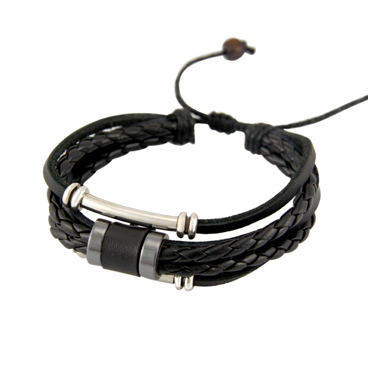 Punk Fashion Stack Up Leather Rope With Alloy Decorations Man'S ...