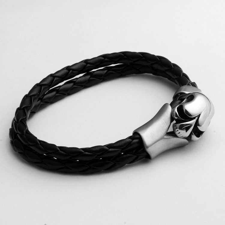 Fashionable Pu Leather Braided Rope With Titanium Skull Head Man'S ...