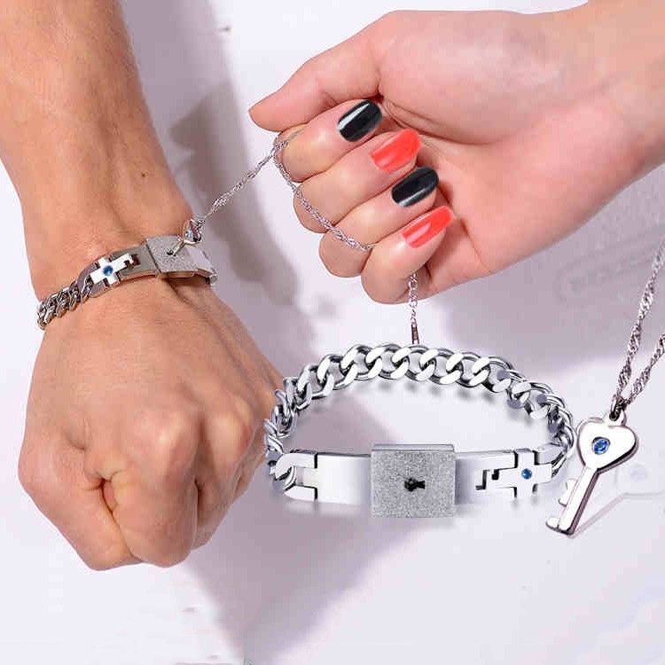 Agate Bead And Titanium Key/Lock Lover'S Bracelet(Price For A Pair), I Love  Boobies Bracelets