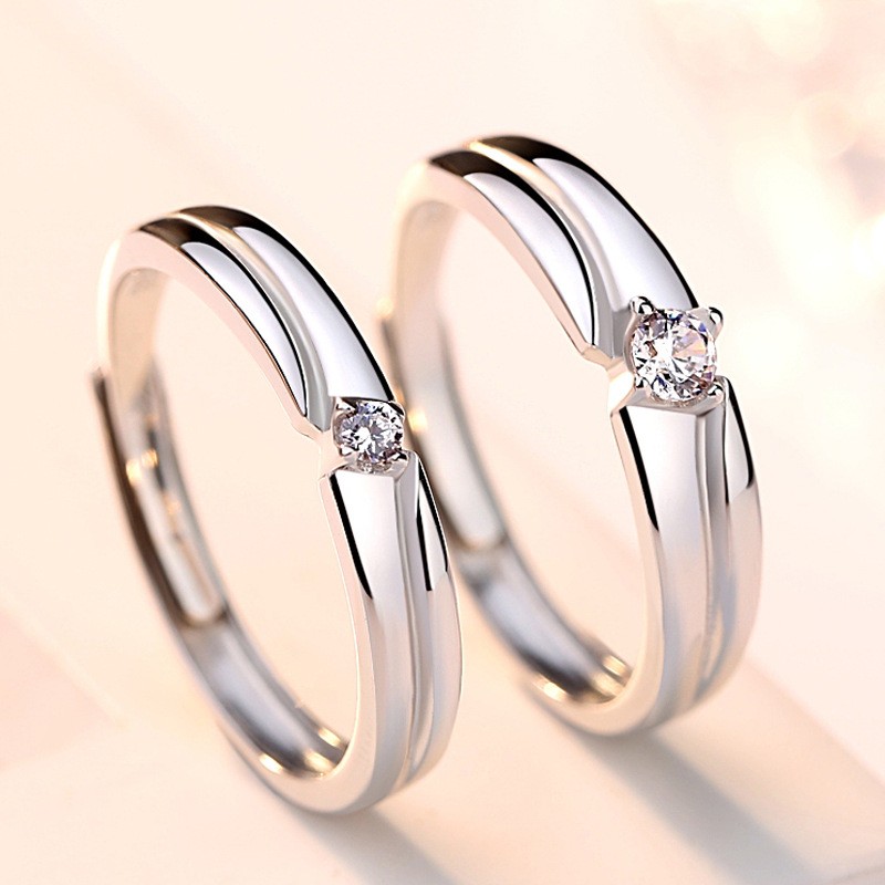 Simple Promise Rings For Couples In 925 Sterling Silver Adjustable ...