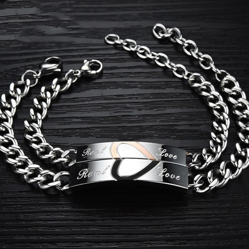 Love Stitching Quality Titanium Steel Lettering Lover's Bracelet