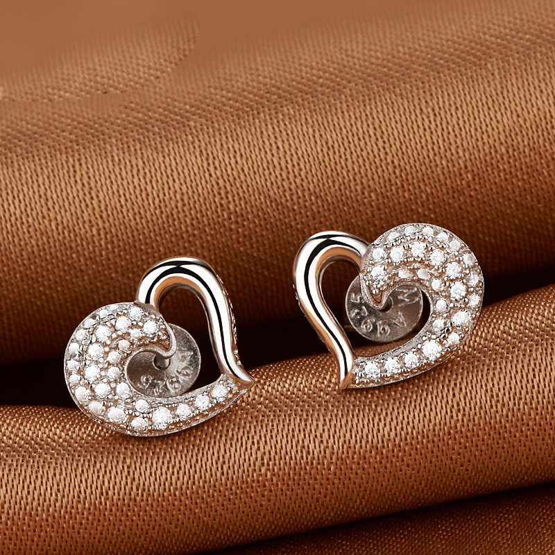 Silver Plated Platinum Solid Hand Craftsmanship Heart-Shaped Earrings