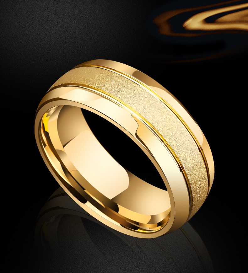 8MM Width Gold Frosted Surface Tungsten Ring Men's Tungsten Wedding Band