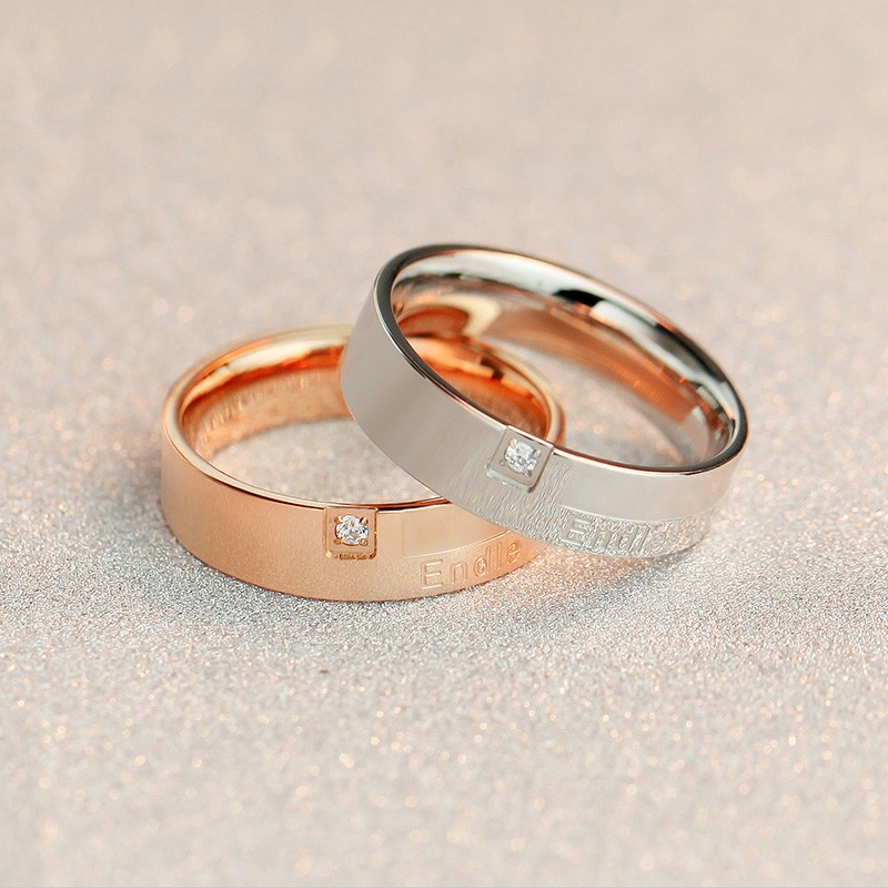 18K rose gold Endless Love single diamond couple rings - Stackable Rings