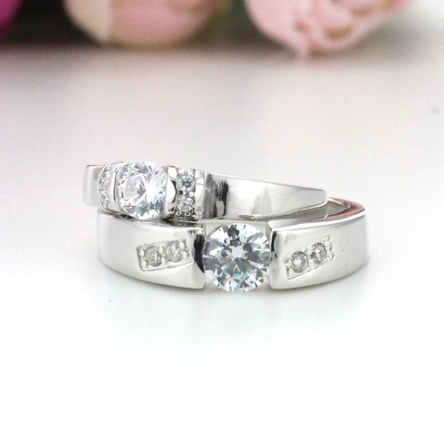Love Life 925 Sterling Silver Inlaid Luxury Cubic Zirconia Couple Rings ...