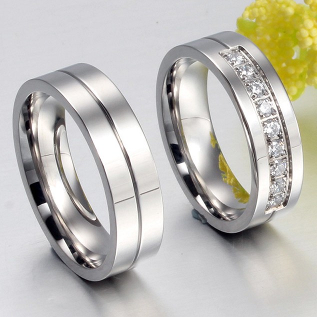 Korean New Stainless Steel Inlaid Cubic Zirconia Couple Rings - Couple ...