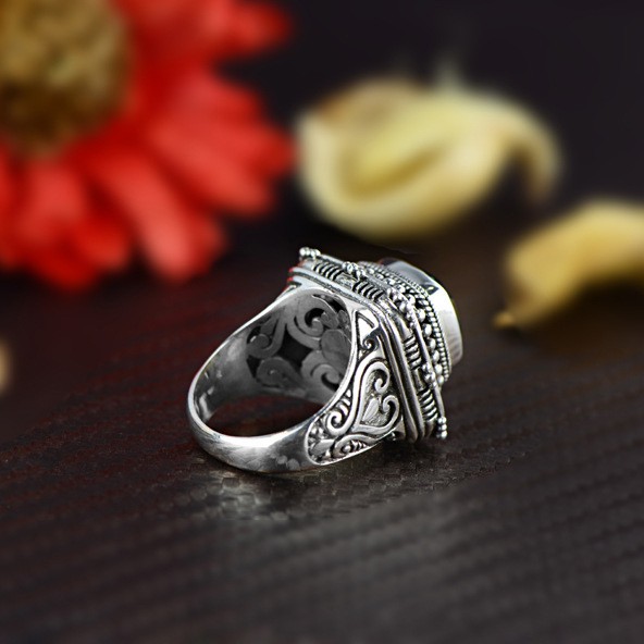 Noble Domineering S925 Sterling Silver Inlaid Stone Carved Hollow Big ...