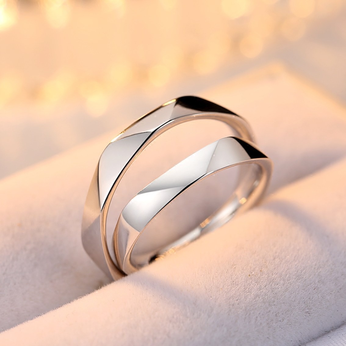 Wave Design Couples Diamond Wedding Ring Set - HH-127 - 14K Gold