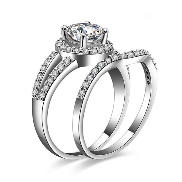 Exquisite 925 Sterling Silver Emulation Diamond Engagement Ring Set ...