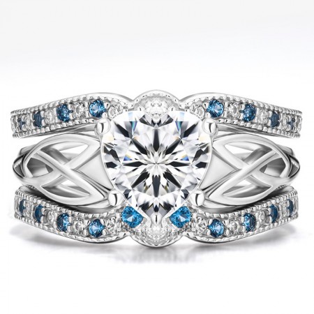 Exquisite 925 Sterling Silver Blue CZ Engagement Ring Set