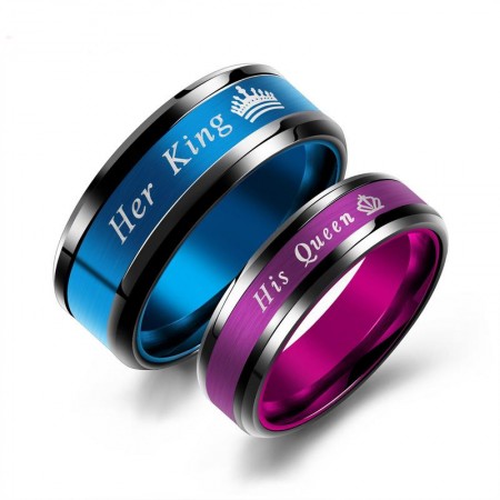 Hot New Purple His Queen And Blue Her King Promise Rings For Couples (Price For a Pair)