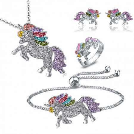 2019 Fashion Cartoon Cute Unicorn Valentine's Day Gift Rings Necklaces Earrings Bracelets