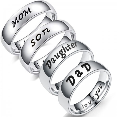 Mom Daughter Son Dad I Love You Titanium Rings (Price for a Pair)