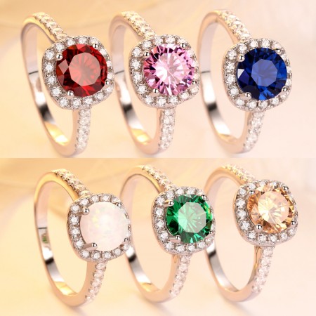 Red Blue Orange Pink Green Opal Cubic Zirconia S925 Sterling Silver Promise/Wedding/Engagement Ring