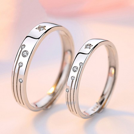 Meteor Shower Promise Rings For Couples In 925 Sterling Silver Adjustable Couple Rings