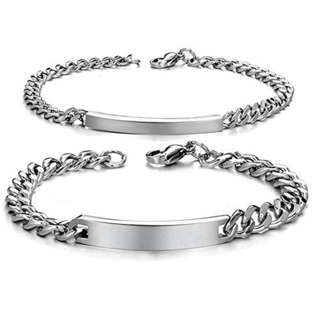 Personalized His and Hers Stainless Steel ID Couple Bracelets (Price For A Pair)