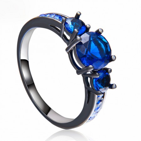 Fine Round Cut Blue Sapphire Lady's Electrophoretic Black Engagement / Wedding Ring