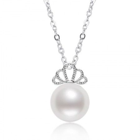 925 sterling silver crown white light round freshwater pearl necklace Japanese and Korean ins wind clavicle chain