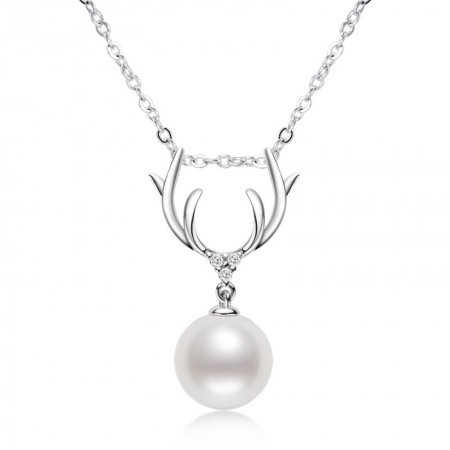 Girly Gold-plated Small Antlers 925 Silver Pearl Necklace 8-8.5mm Freshwater White Pearl Pendant