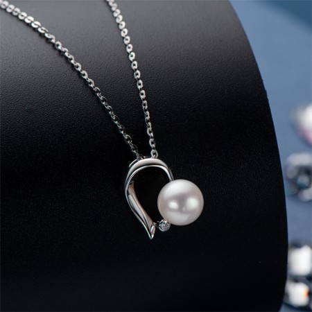 Korean Girl S925 Sterling Silver Love Diamond Pearl Necklace