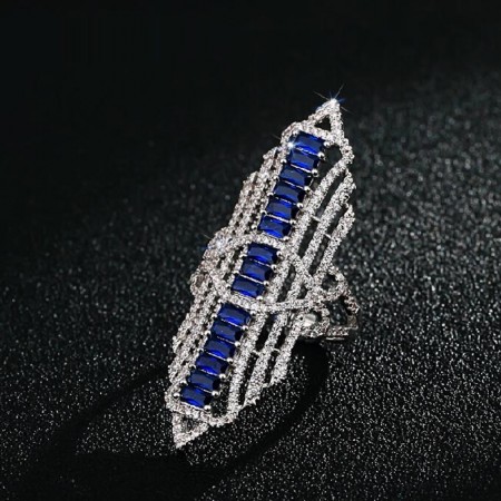 Fashion European Style Handmade Blue Zircon Inlaid Hyperbole Cocktail Ring