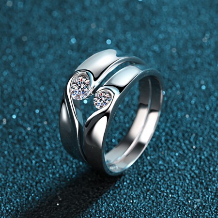 Romantic Split Joint Heart With Sparking Heart Lover's Sterling Silver Rings(Price For A Pair)
