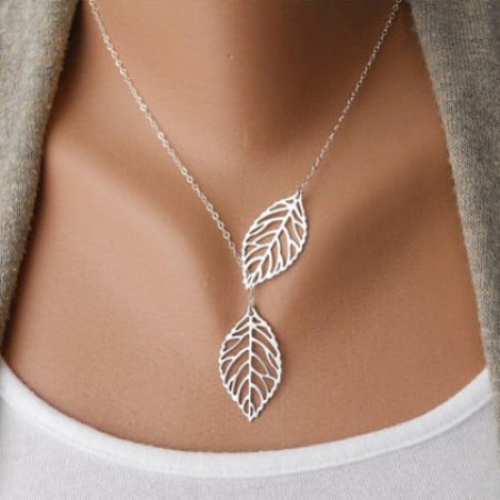 Simple Two Leaves Shape Women Necklace