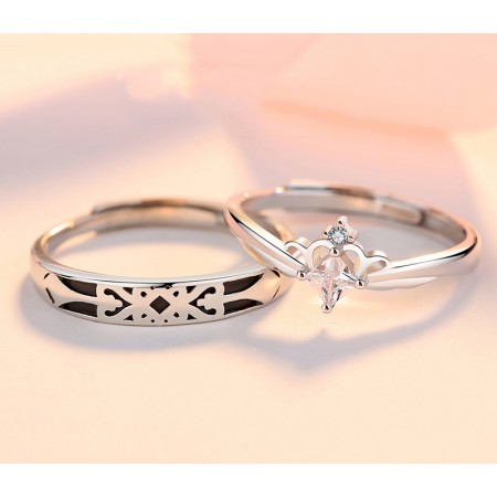 Princess And Knight Promise Rings For Couples In 925 Sterling Silver Adjustable Couple Rings