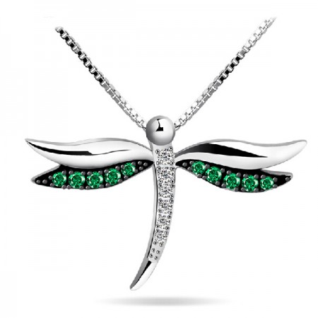 925 Sterling Silver Dragonfly Necklace With Cubic Zirconia