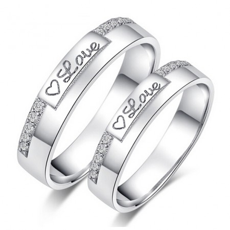 Heart Of Love White Gold Plated 925 Sterling Silver Couple Rings(Price For a Pair)