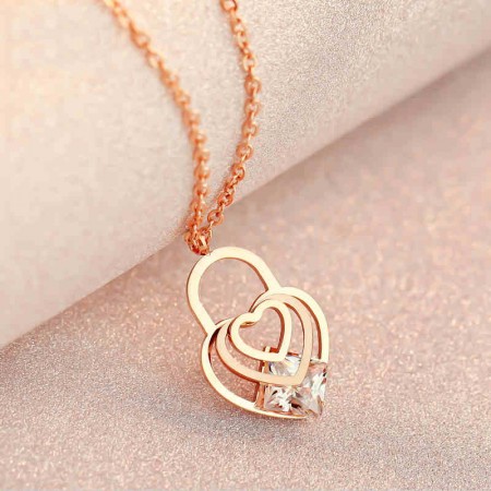 Elegant Cute Plated 18K Rose Gold Heart Necklace