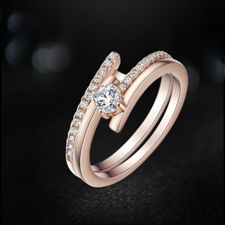 Fashion AAA zircon rose gold 925 Sterling Silver Dual Ring