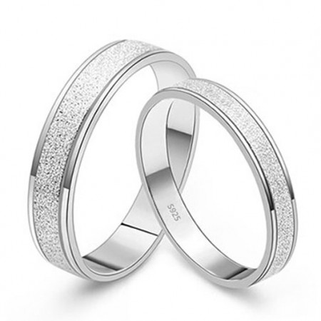 Lovely Silver Pearl Sand Surface With 925 Sterling Silver Lover's Rings(Price For A Pair)