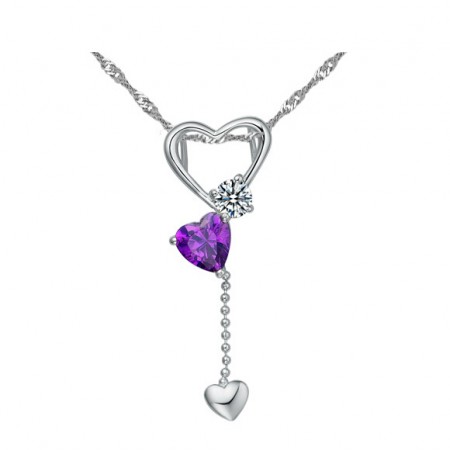 Lovely 925 Sterling Silver Zircon Heart For Women's Necklace