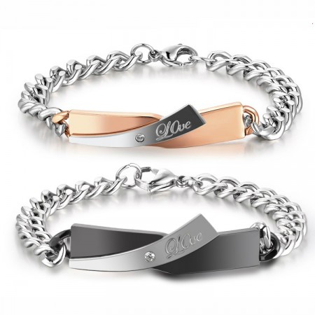 "Beauty And The Beast" Love Theme Titanium Steel Lover Bracelets (Free Engraving) (Price For a Pair)