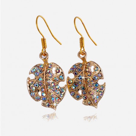 Fashion Alloy Crystal Leaf Drop Earrings For Women