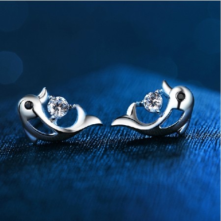 Fashion 925 Sterling Silver Dolphin Stup Earring For Women
